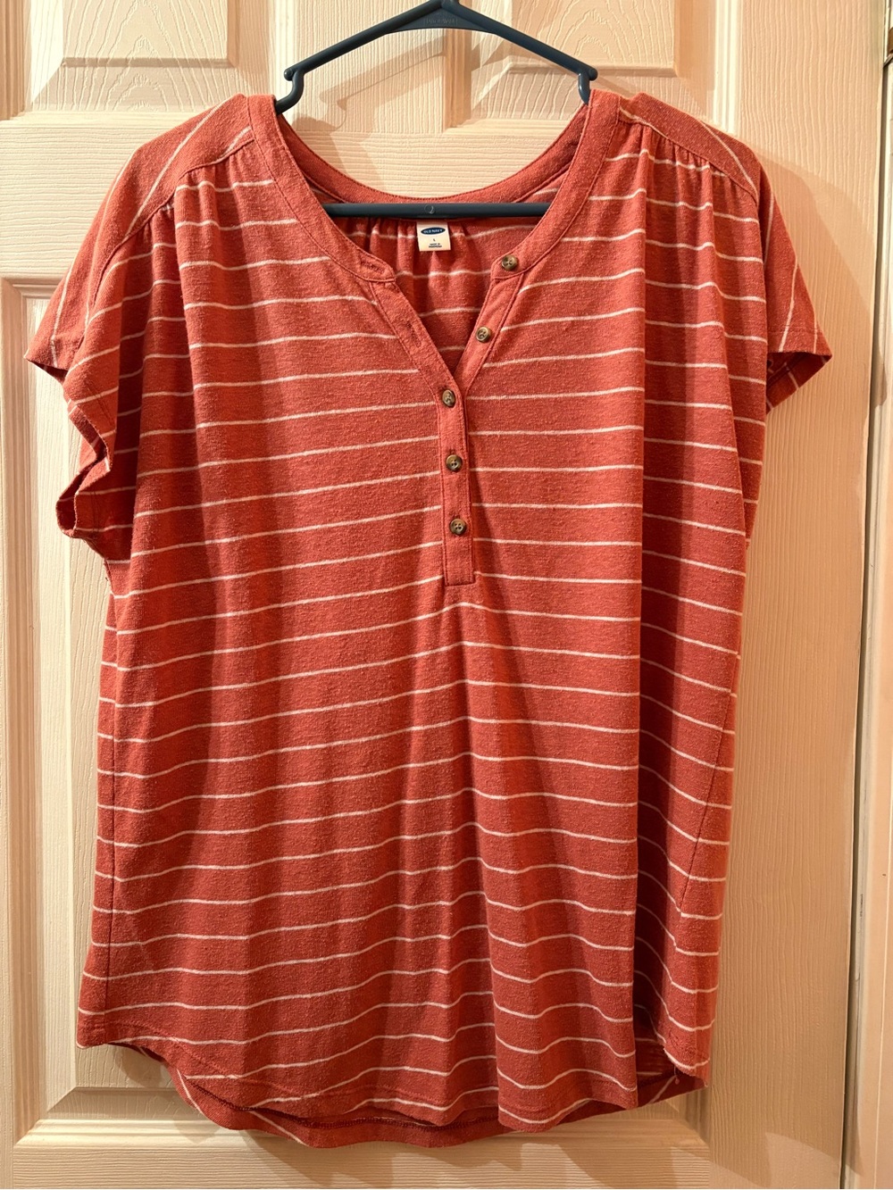 Old Navy Rust and White Striped Short-Sleeve Henley